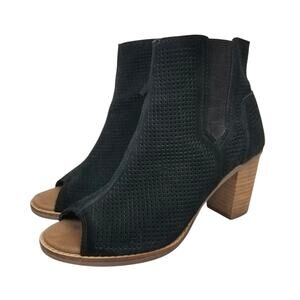 TOMS Majorca Perforated Suede Peep Toe Booties Black Size 6